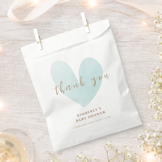 ミントグリーンシンプルハートベビーシャワーありがとう フェイバーバッグ (クリップ留めされた状態)