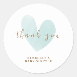ミントグリーンシンプルハートベビーシャワーありがとう ラウンドシール