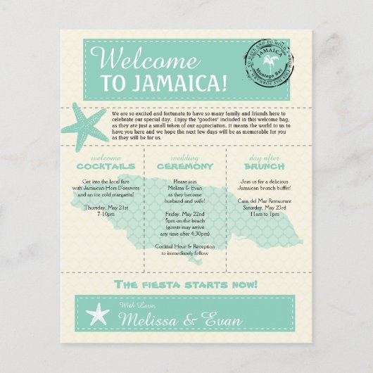 ミントグリーンジャマイカ結婚のウェルカムレター チラシ (正面)