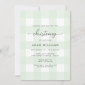 ミントグリーンジンガム《キリスト教》洗礼式や命名式招待状 招待状 (正面)