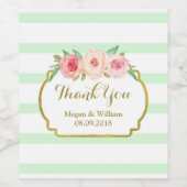 ミントグリーンストライプフローラピンク金ゴールドワインラベル ワインラベル (シングルラベル)