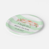 ミントグリーンストライプフローラブライダルシャワープレート ペーパープレート (アングル)