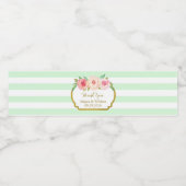 ミントグリーンストライプフローラ金ゴールドウォーターボトルラベル ペットボトルラベル (シングルラベル)