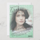 ミントグリーンスパークリーグリッターグラデーション写真卒業 招待状 (正面)