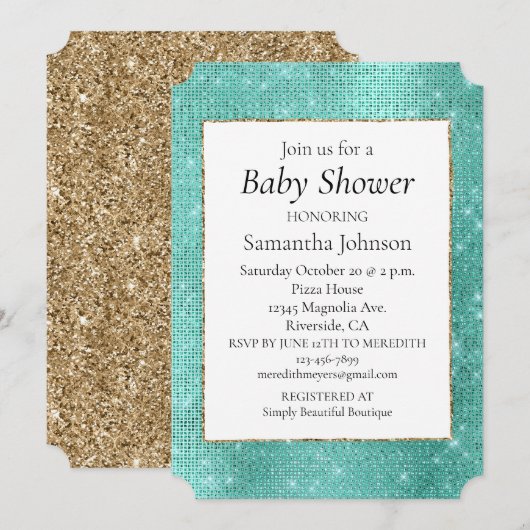 ミントグリーンスパークル 招待状 (正面/裏面)