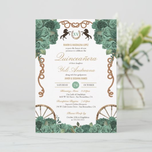 ミントグリーンセージバラシャーロウェスタンキンセアニェラ 招待状 (スタンド正面)