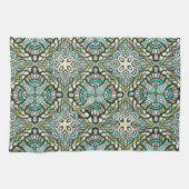 ミントグリーンターコイズお尻ボヘミアンバリアートモチーフ キッチンタオル (横)