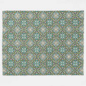 ミントグリーンターコイズお尻ボヘミアンバリアートモチーフ フリースブランケット (正面(横))