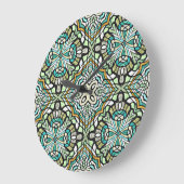 ミントグリーンターコイズお尻ボヘミアンバリアートモチーフ ラージ壁時計 (傾斜)
