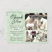 ミントグリーンダマスクウェディングサンキューカード3枚 ポストカード (正面/裏面)