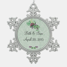 ミントグリーンダマスクメモリーペータースノーフレークオーナメント スノーフレークピューターオーナメント