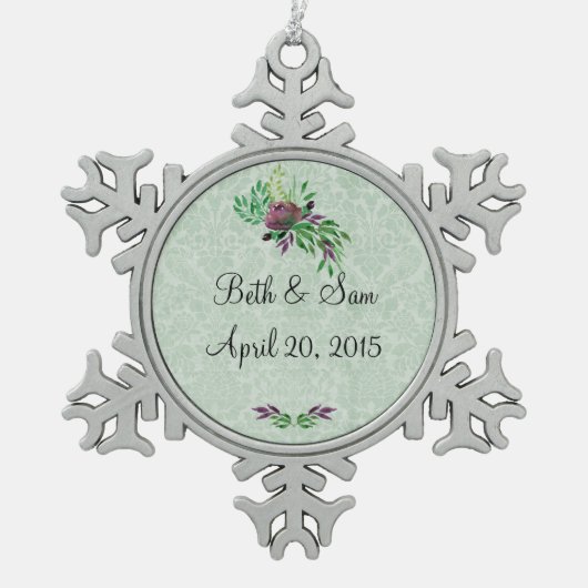 ミントグリーンダマスクメモリーペータースノーフレークオーナメント スノーフレークピューターオーナメント (正面)