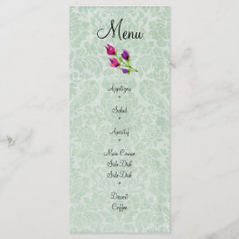 ミントグリーンダマスク結婚式メニューラックカード4" x 9" メニュー