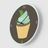 ミントグリーンチョコレートカップケーキ ラージ壁時計 (傾斜)