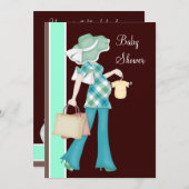 ミントグリーンチョコレートブラウンベビーシャワー 招待状 (正面/裏面)