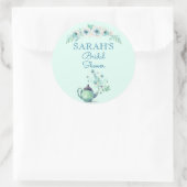 ミントグリーンティーポット水彩花 ラウンドシール (バッグ)