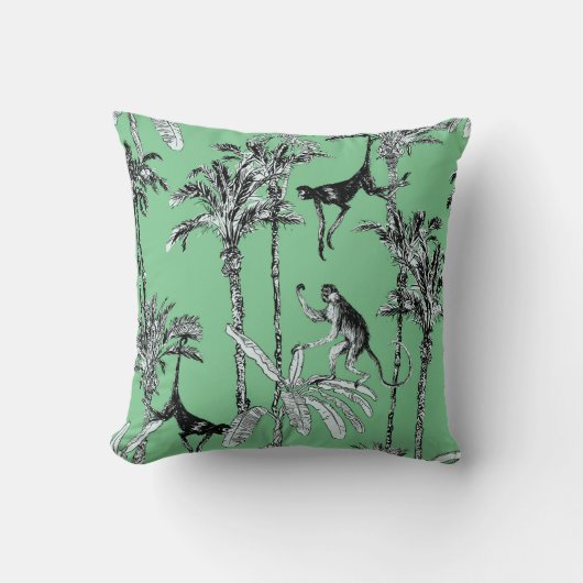 ミントグリーントイルモンキープリント クッション (正面)