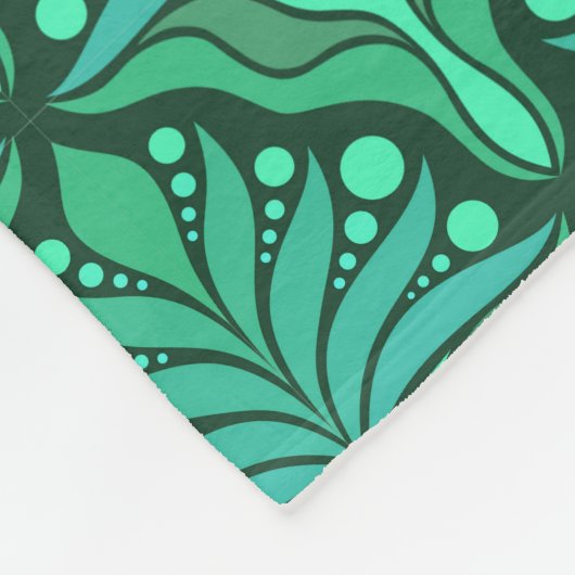 ミントグリーントーンアールヌーボー幾何学模様 フリースブランケット (角)