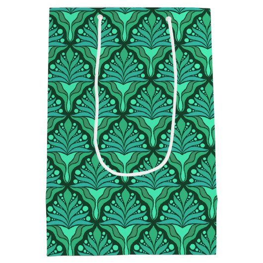 ミントグリーントーンアールヌーボー幾何学模様 ミディアムペーパーバッグ (裏面)