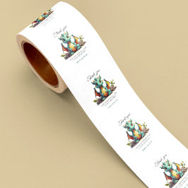 ミントグリーンドラゴン赤ちゃんシャワーありがとうステッカー ラウンドシール