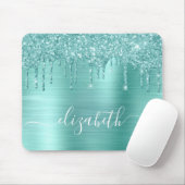 ミントグリーンドリッピンググリッターモノグラム マウスパッド (マウス)