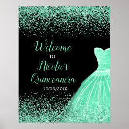 ミントグリーンドレスフェイクグリッターキンセアニェラへようこそ ポスター