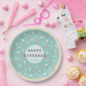 ミントグリーンドーナットボーイズ誕生日 ペーパープレート (パーティー)