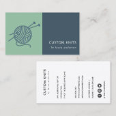 ミントグリーンネイビーグレー編み物ウールヤーンボール 名刺 (正面/裏面)