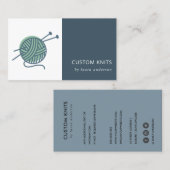 ミントグリーンネイビーグレー編み物ウールヤーンボール 名刺 (正面/裏面)
