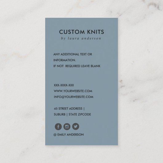 ミントグリーンネイビーグレー編み物ウールヤーンボール 名刺 (裏面)