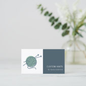 ミントグリーンネイビーグレー編み物ウールヤーンボール 名刺 (スタンド正面)