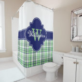 ミントグリーンネイビーブルーマドラスプレイド1ICBリボン名 シャワーカーテン (インサイチュ)