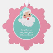 ミントグリーンハットヴィンテージクリスマスのサンタクロース オーナメントカード (裏面)