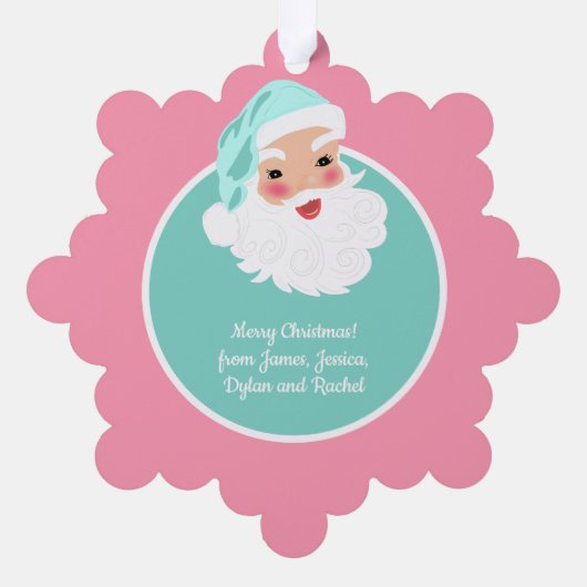 ミントグリーンハットヴィンテージクリスマスのサンタクロース オーナメントカード (裏面)