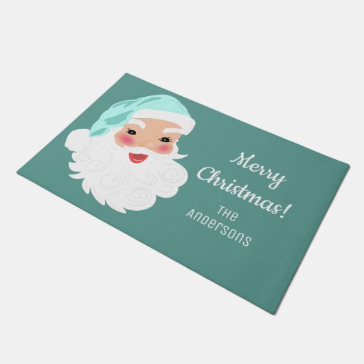 ミントグリーンハットヴィンテージクリスマスのサンタクロース ドアマット (アングル)