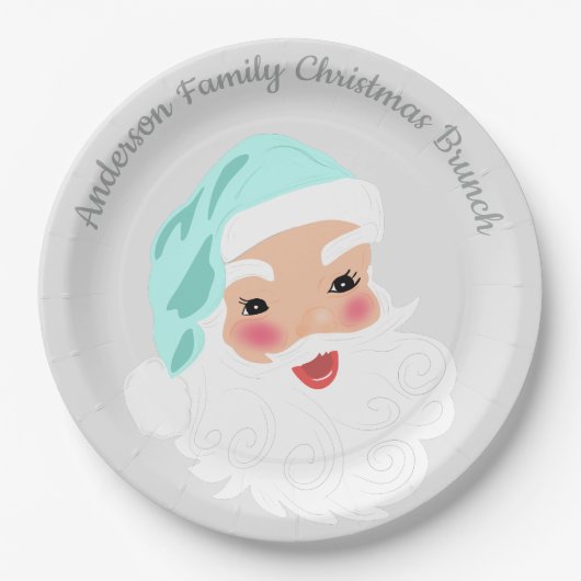 ミントグリーンハットヴィンテージクリスマスのサンタクロース ペーパープレート (正面)