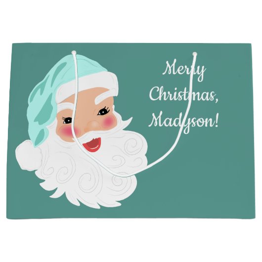 ミントグリーンハットヴィンテージクリスマスのサンタクロース ラージペーパーバッグ (正面)