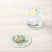 ミントグリーンハッピーイースターバニー ラウンドペーパーコースター (インサイチュ)