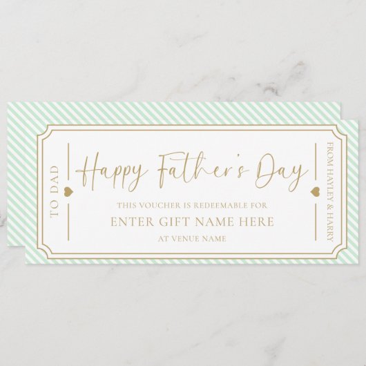 ミントグリーンハッピーファーザーの日ギフトバウチャーカード 招待状 (正面/裏面)