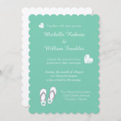 ミントグリーンハートビーチスリッパ結婚式招待状 招待状 (正面/裏面)
