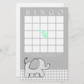 ミントグリーンハート付きゾウGingham Bingo Card (正面/裏面)