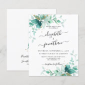 ミントグリーンバジェット金ゴールドグリーン結婚式招待状 (正面/裏面)