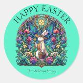 ミントグリーンバニーガーデナーステンドグラスイースター ラウンドシール (正面)