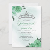 ミントグリーンバラシルバーティアラキンセニェラ誕生日 招待状 (正面)