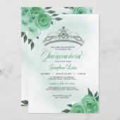 ミントグリーンバラシルバーティアラキンセニェラ誕生日 招待状 (正面/裏面)