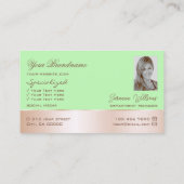 ミントグリーンバラ金ゴールドデコールかわいい花と写真 名刺 (裏面)