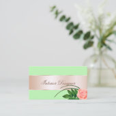 ミントグリーンバラ金ゴールドデコールかわいい花フローラ 名刺 (スタンド正面)