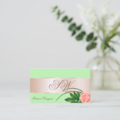 ミントグリーンバラ金ゴールドデコールフラワーウィズモノグラム 名刺 (スタンド正面)