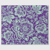 ミントグリーンバロックフローラダマスオンパープル ラッピングペーパー (フラット)