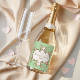 ミントグリーンバロック結婚式シャンパンボトルラベル スパークリングワインラベル